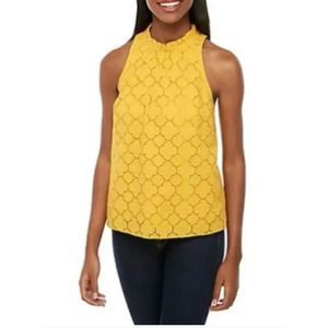 NWT 1.State mustard yellow eyelet halter neck top Size US Small